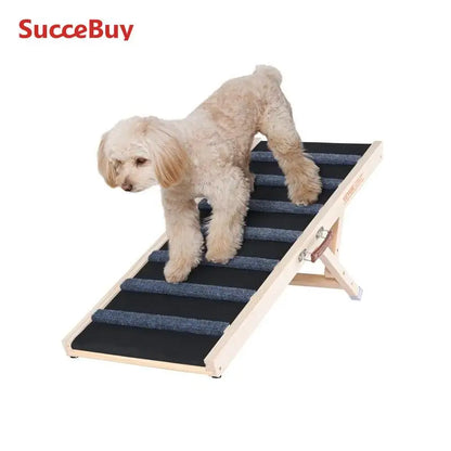 Adjustable Folding Wooden Dog Ramp with Anti-Slip Features for Small and Older Pets - Ideal for Stairs, Sofas, and Cars
