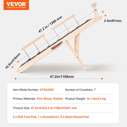 Adjustable Folding Wooden Dog Ramp with Anti-Slip Features for Small and Older Pets - Ideal for Stairs, Sofas, and Cars