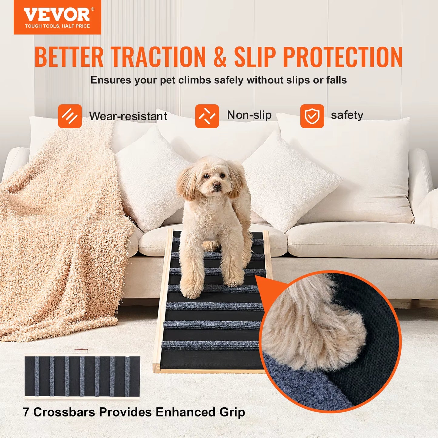 Adjustable Folding Wooden Dog Ramp with Anti-Slip Features for Small and Older Pets - Ideal for Stairs, Sofas, and Cars