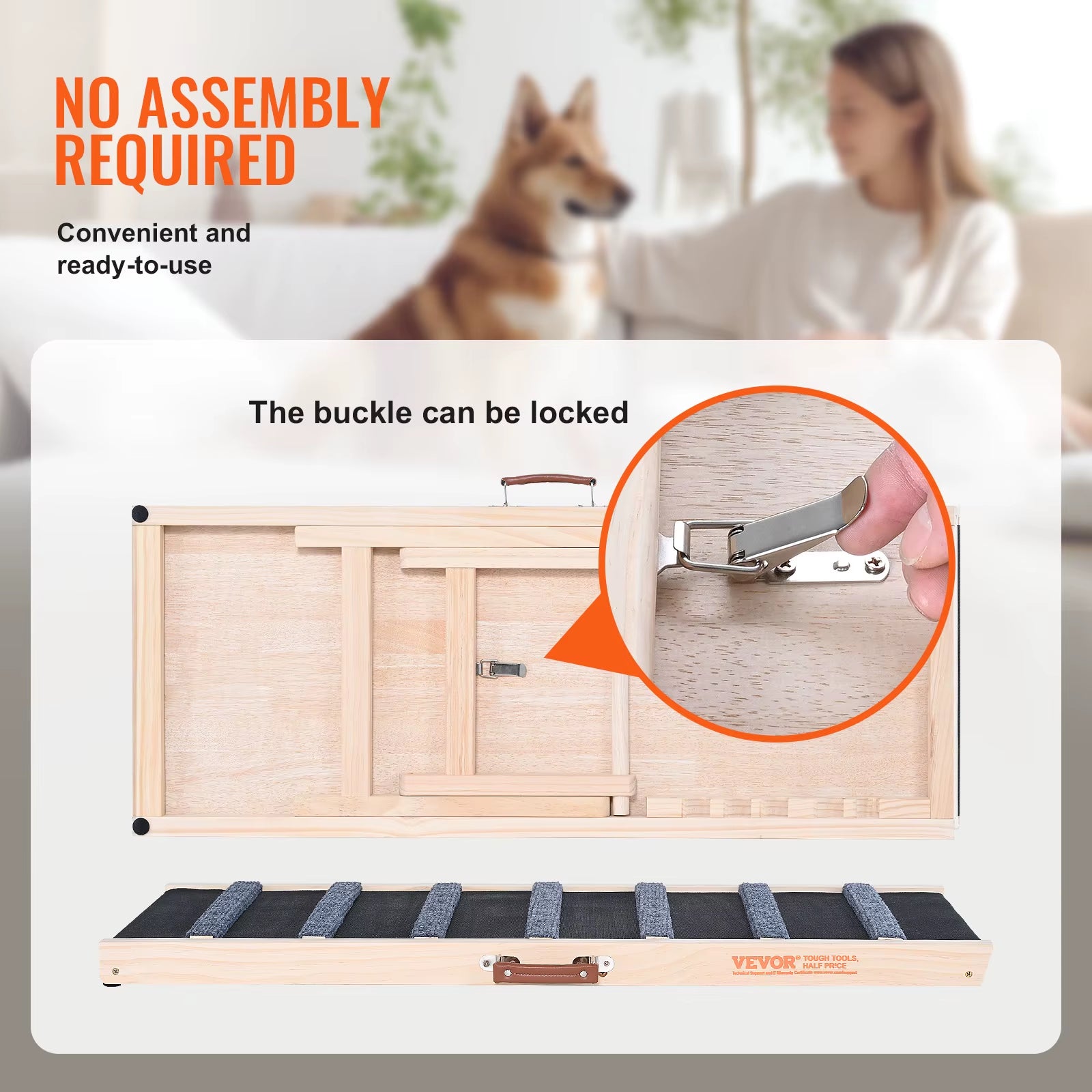 Adjustable Folding Wooden Dog Ramp with Anti-Slip Features for Small and Older Pets - Ideal for Stairs, Sofas, and Cars