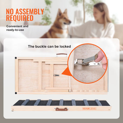 Adjustable Folding Wooden Dog Ramp with Anti-Slip Features for Small and Older Pets - Ideal for Stairs, Sofas, and Cars